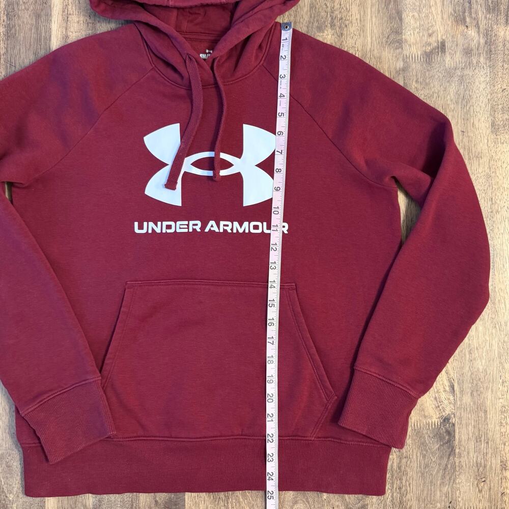 Under Armour Rival Hoodie Sweatshirt Big Logo Screenprint Maroon Unisex Small - Picture 5 of 9